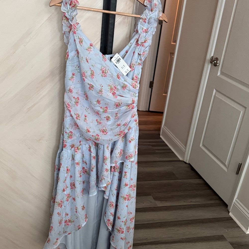 Abercrombie & Fitch Light Blue Floral High-Low Ruffle Dress